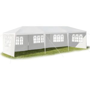 TONNELLE - BARNUM GOPLUS 3x9M Tonnelle Tente de Réception 5 Bâches avec Fenêtres,Pergola avec Piquets et Cordes,Tissu Étanche/Résistant au Soleil