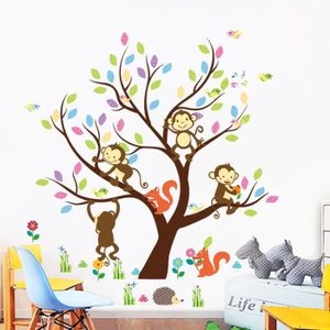 decalmile Stickers Muraux Arbre avec Animaux Singes Hauteur Croissance de Mesure Tableau Autocollant D/écoratifs Girafe Lion D/écoration Murale Chambre Enfant B/éb/é Garderie Salon