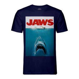 T-SHIRT T-shirt Homme Col Rond Bleu Jaws White Sharks Sea Les Dents De La Mer