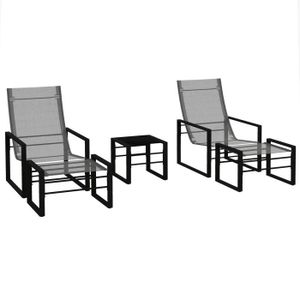 Ensemble table et chaise de jardin Salon de jardin 5 pièces 2 places métal noir tissu