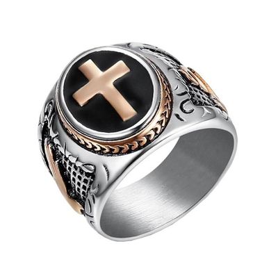 Retro Style Hommes Acier Inoxydable Croix Chunky Ovale Biker Bague