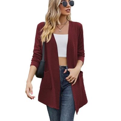 Gilet Femme Grande Taille Cardigan Femme Grande Taille Yommay – Manches Longues, Poches, Rouge Bordeaux 3XL, Léger Et Tendance Cardigan Tricot Léger