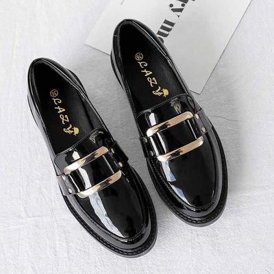 Chaussures plates retro de mode classique pour femme MR Noir Talon epais Bouche peu profonde Metal