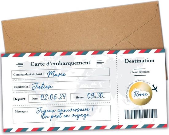 Carte à Gratter Voyage Surprise - Annonce Cadeau Personnalisable