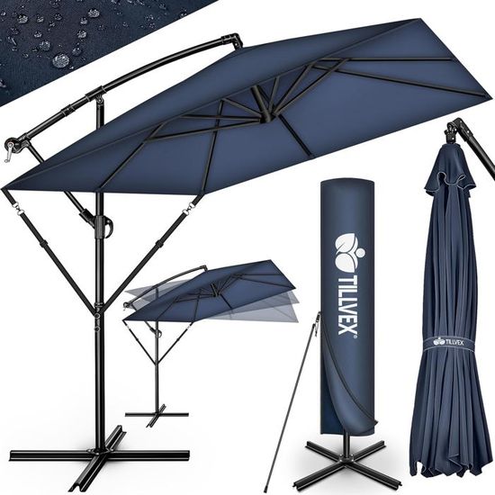 Tillvex Parasol Déporté Hexagonal 330 Cm Premium Avec Manivelle, Housse Et Protection Vent - Parasol Jardin Aluminium Pivotant 360°