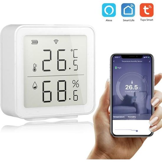 Hygromètre à capteur d'humidité WiFi Intelligent Thermomètre à Capteur de Température et d'humidité LCD numérique Station Météo