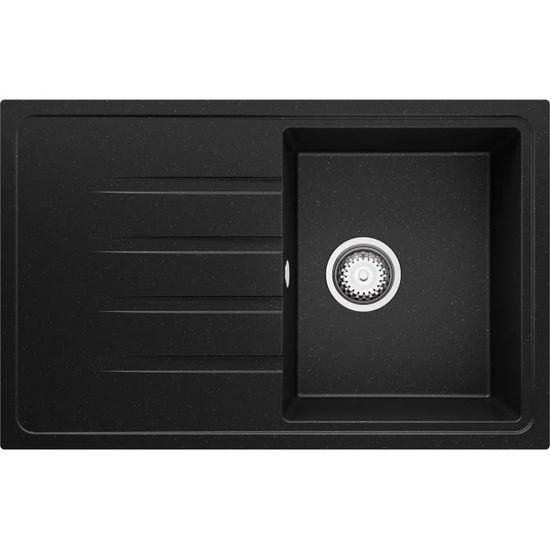 Evier Cuisine en Granit Noir Metallic, 78 x 50 cm, Évier 1 bac + Kit de Vidage, Évier Encastrer au meuble 45cm de Primagran