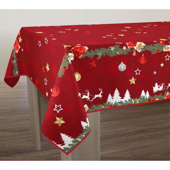 Nappe Anti Taches Ronde 180 Cm Noel Rouge Achat Vente Nappe De Table Cdiscount
