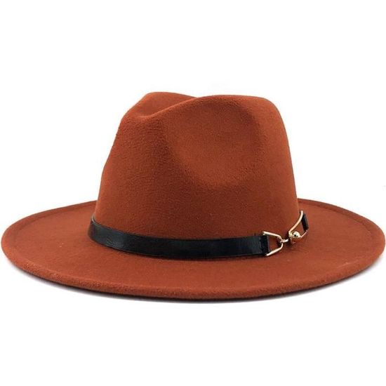 GEMVIE Femme 100% Laine Chapeau Fedora Élégant Large Bord Chapeau Panama Fedora Et Trilby En Feutre Avec Bande D'or