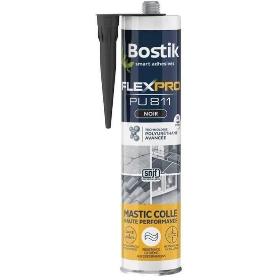 Mastic Colle polyuréthane BOSTIK Flexpro PU 811 Haute Performance Intérieur et Extérieur - Noir - Cartouche 300ml