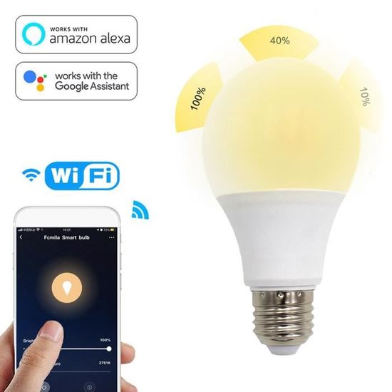 15W 1500lm Ampoule Connectée LED 2000-7000K Ampoule WIFI Intelligente E27 Compatible avec Amazon Alexa-Google Home 220V-FOE
