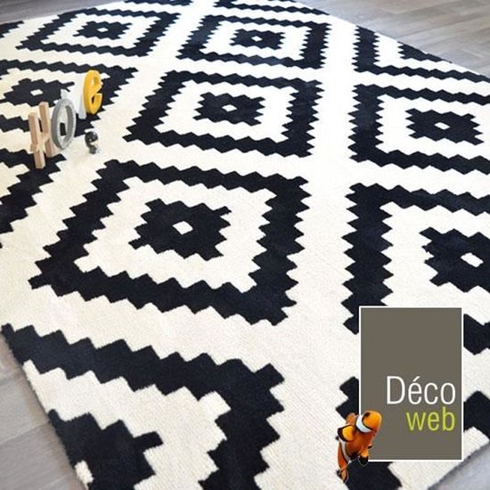 Tapis Graphique Noir Et Blanc 200 X 290 Cm Cdiscount Maison
