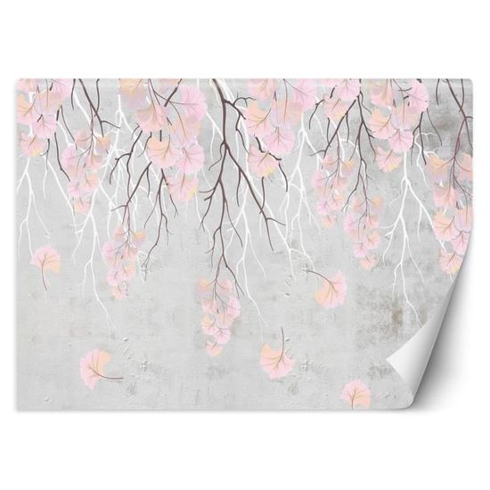 Papier Peint - Entoilage 130g/m2 - Motif  Feuilles tombantes - 368x254 cm - Rose - Décoration murale à coller - Feeby