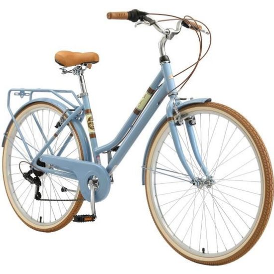 Vélo de ville BIKESTAR pour femmes - 28 pouces - 7 vitesses Shimano - Bleu