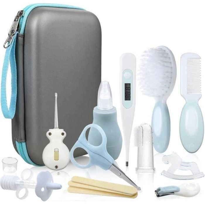 15pcs Trousse de Soin Bébé Naissance Set de Toilette Bébé Confort sans BPA non Toxique Thermomètre-Lime à Ongles-Cuillère à Oreille