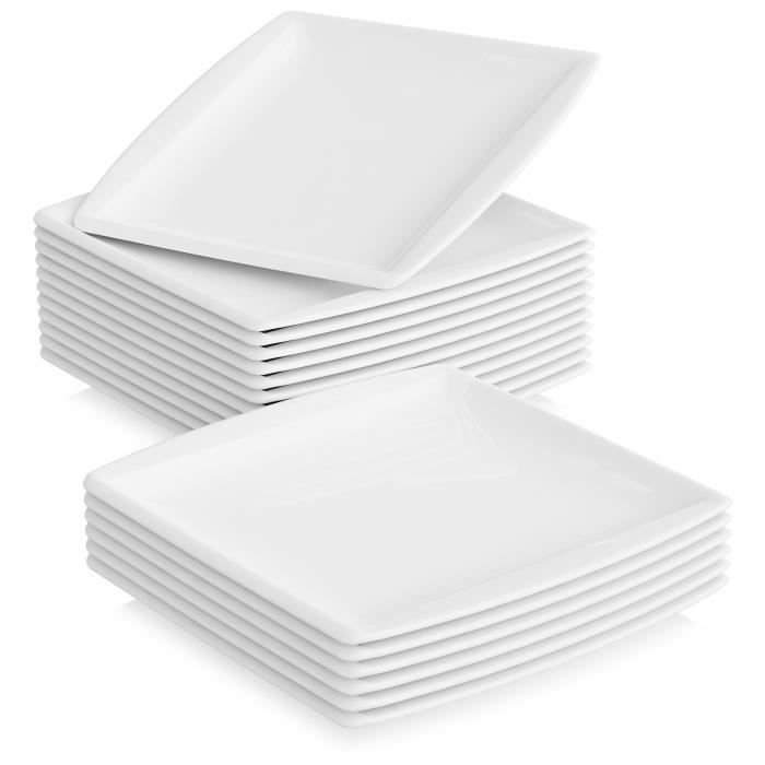 18pcs Assiettes Plates 26.5cm Vaisselles Assiette Carrée Porcelaine Plat Service de Table Malacasa Série BLANCE