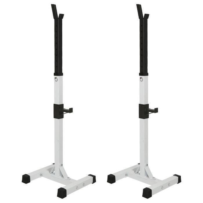 FEINIANWEN Squat Support de Squat Réglable Squat Rack Avec Barre de Support pour Haltères-15 niveaux de réglages NoirBlanc