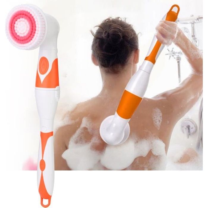 Brosse bain électrique 4 en 1 Nettoyant exfoliant corps Douche Brosse massage (Orange)