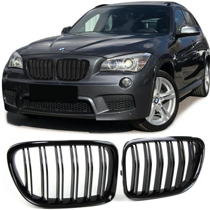 2 GRILLE DE CALANDRE NOIR BRILLANT DOUBLE LAME BMW X1 E84 DE 2009 A 2014