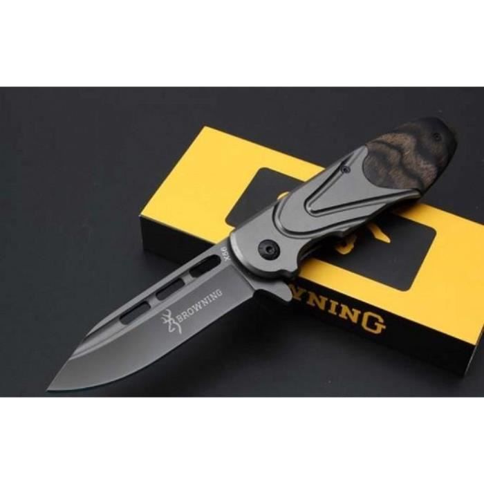 Couteau Pliant de Poche BROWNING Lame Acier 9,5 cm Manche Acier & Résine 12,5 cm