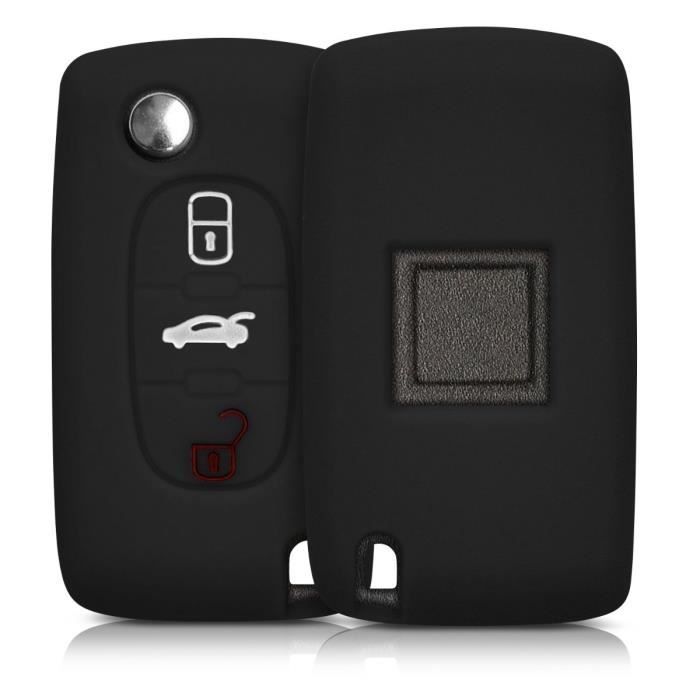 kwmobile Accessoire clé de Voiture pour Peugeot Citroen - Coque pour Clef de Voiture Peugeot Citroen 3-Bouton en Silicone Noir