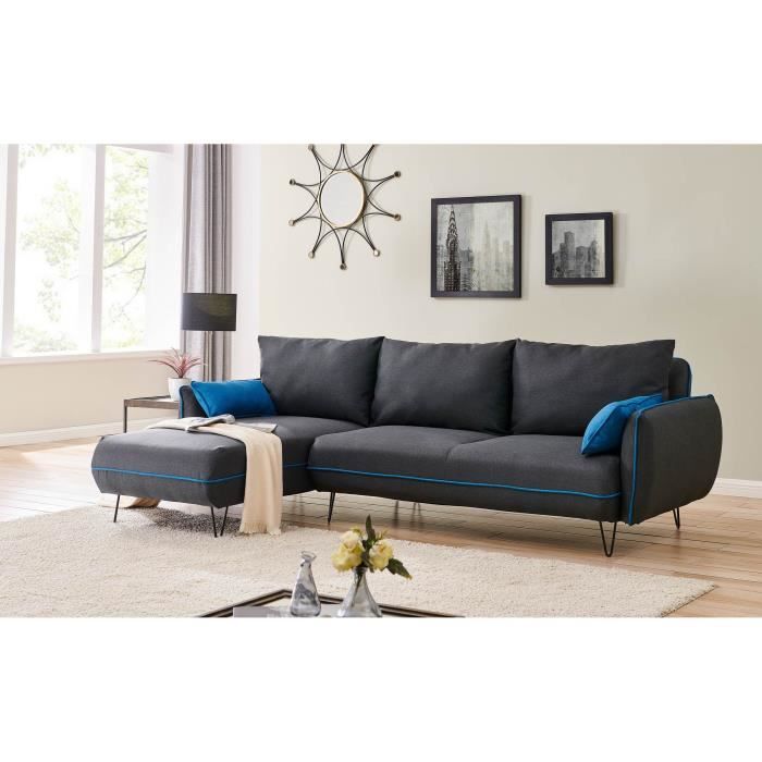 Canapé d’angle convertible en tissu gris et bleu DAMON angle réversible