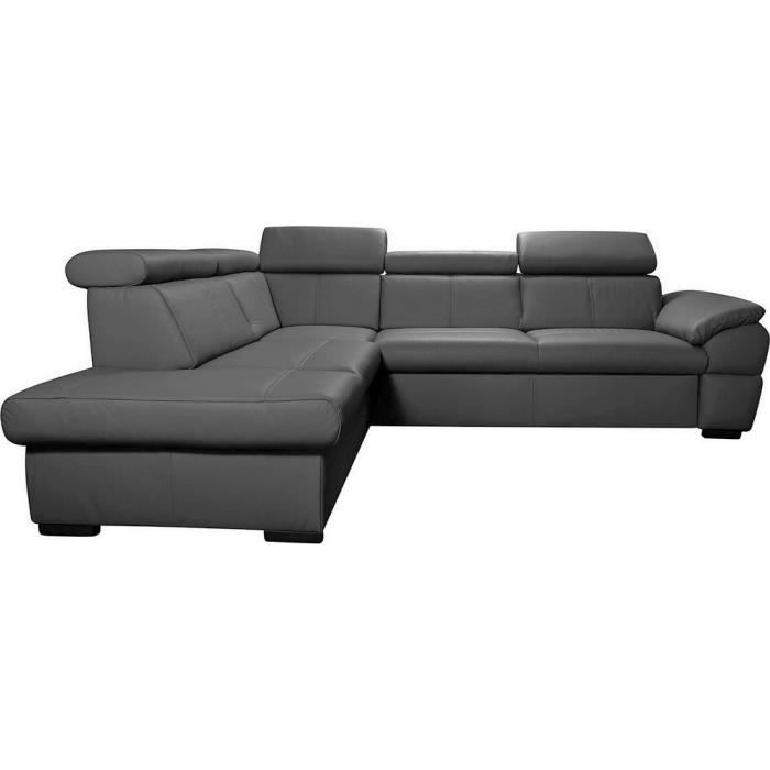 Canapé d'angle 6 places Gris Cuir Luxe Confort