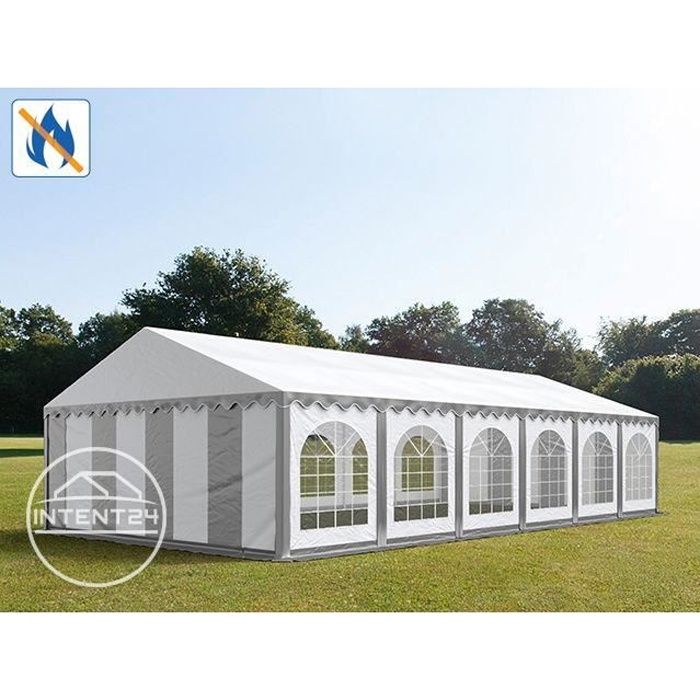 6x12 m barnum, tonnelle chapiteau tente de réception Toolport, PVC anti-feu, H. 2 m, gris-blanc