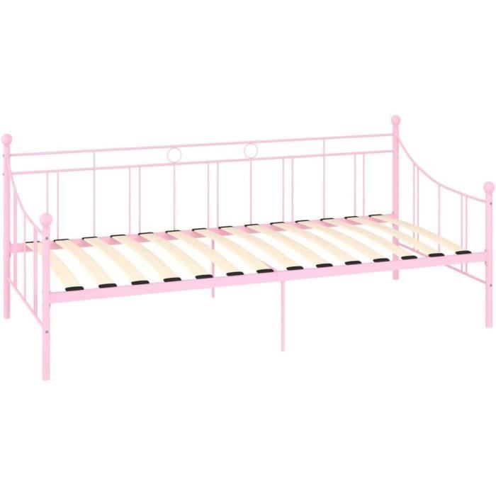 cadre de lit en métal structure lit banquette, lit de repos, 208 x 95 x 83 cm, rose (matelas non inclus)