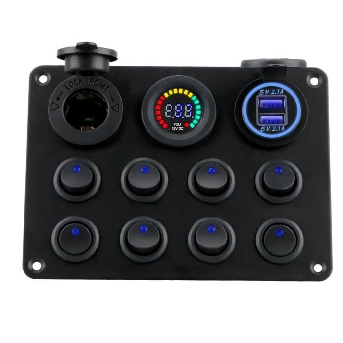 Phares et optiques,Panneau allume cigare 12 24V, 8 bandes USB, prise pour voiture, bateau, camping Car, ATV, camping - Type B Blue