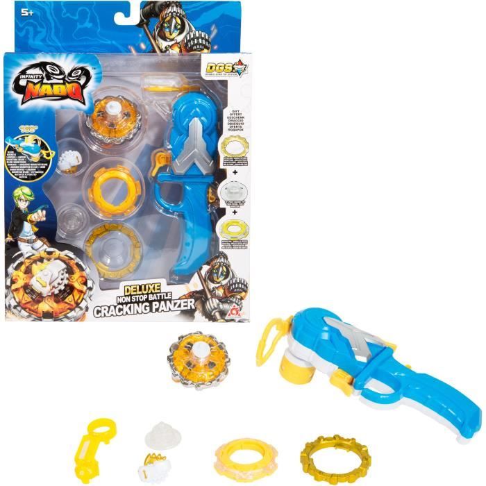 INFINITY NADO – TOUPIE AVEC LANCEUR MAGNÉTIQUE REVERSIBLE CRACKING PANZER - Nouvelle Toupie Nado Non-Stop Battle Deluxe avec Lanceur