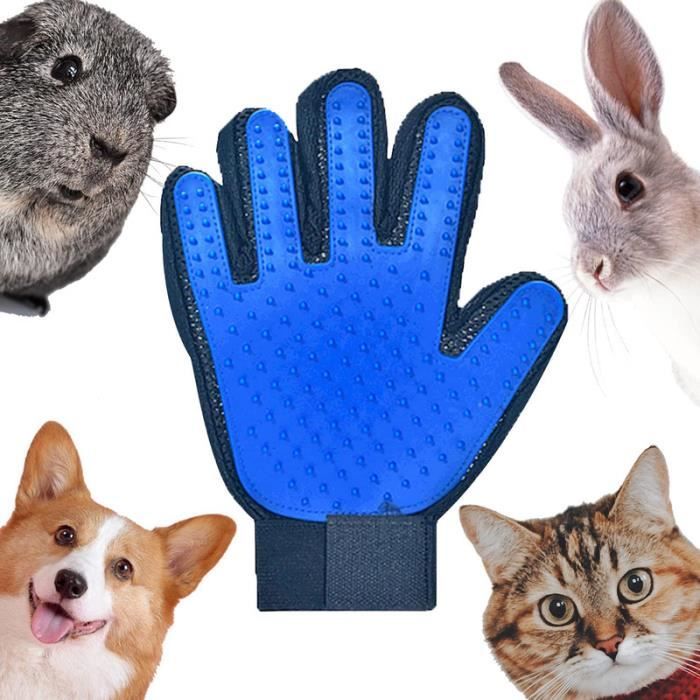 Gant de brossage gant de toilettage massage gant pour chien chat Nettoyage de Poils Brosse de bain en silicone pour animaux Bleu