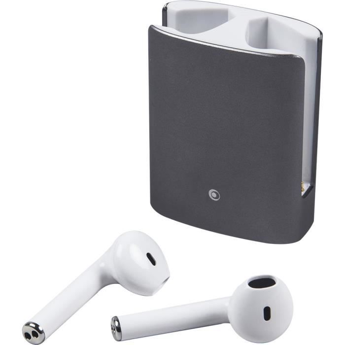 BIG BEN CONNECTED - Ecouteurs True Wireless Metal Buds - Bluetooth - Autonomie 12H - Blanc + Protection silicone Metal