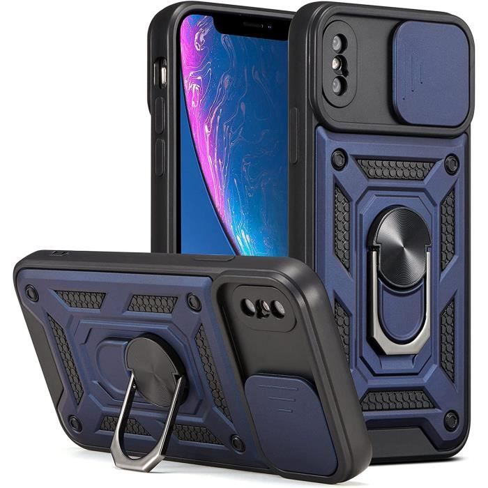 Coque iPhone X iPhone XS - Qualité militaire - Double protection - Adsorption magnétique - Avec béquille en métal -bleu