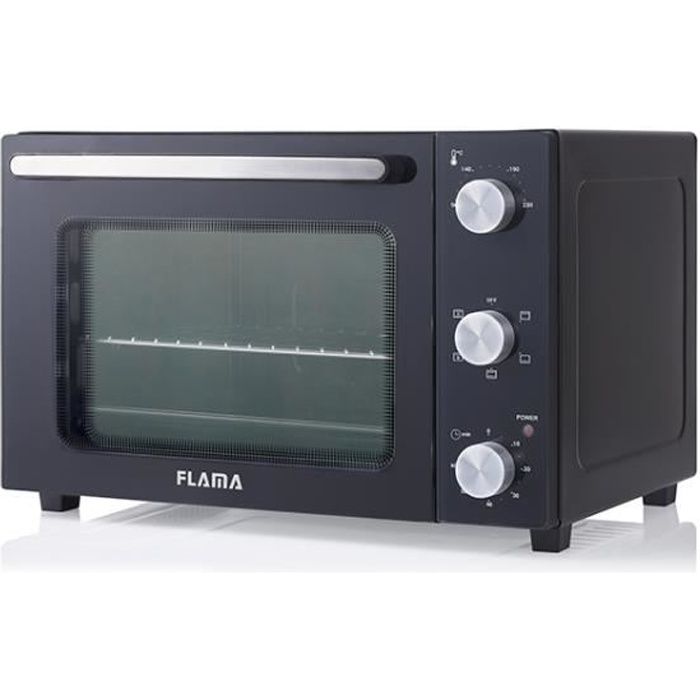 Mini-four Flama Noir 1528FL, 1500W, 28L de capacité, 6 programmes et une fonction grill, minuterie de 60 minutes