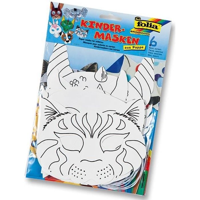 Kit de masques de carnaval pour enfants à décorer animaux 6 pièces