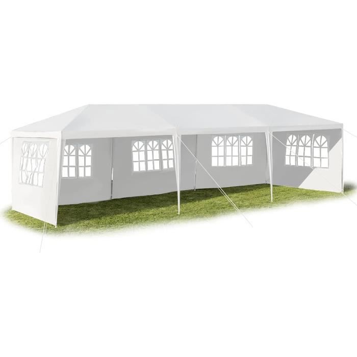 GOPLUS Tonnelle Tente de Jardin 3x9M avec FenêtresTente de Réception Protection Contre Soleil et Pluie,Blanc(5 Morceau de Tissu)