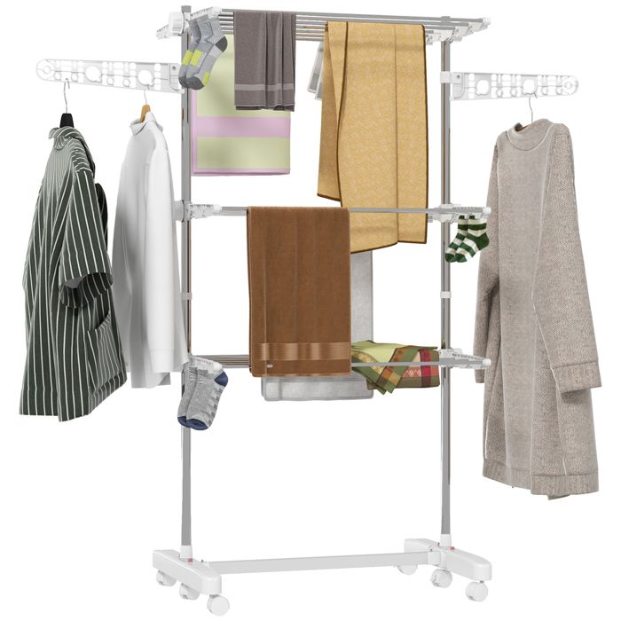 Sechoir à linge étendoir pliable ailes latérales sur 3 niveaux 62