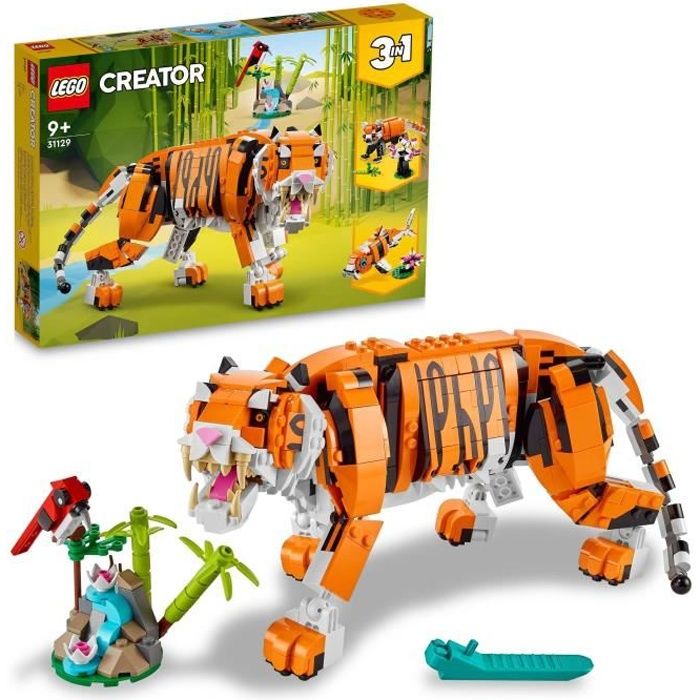 LEGO 31129 Creator 3-en-1 Sa Majesté le Tigre, Jouet et Figurine Animaux, se Transforme en Panda, et Poisson, Enfants Dès 9 Ans