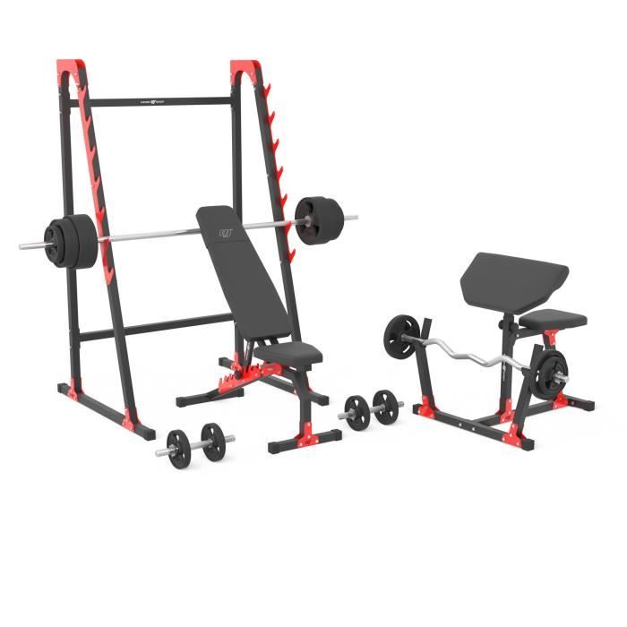 Marbo Sport Set MH10 166KG Kier G - Banc de musculation + support d'haltères + Scott-Bank + jeu de disques d'haltères 83 kg