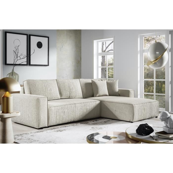 Canapé d'angle Convertible Vella en Velours côtelé (Beige)