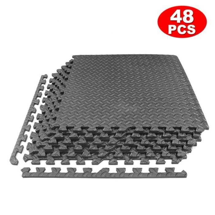 Ensemble de 48 Dalles Tapis de Protection de Sol, Tapis Puzzle Antidérapant Mousse Noir 60 X 60 cm