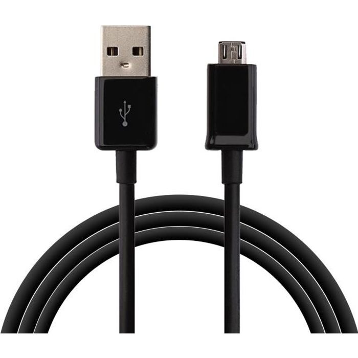 [Compatible Samsung Galaxy J1-J3-J5-J7-2015-2016-2017-J6-J6PLUS] Cable USB Chargeur Noir Port Micro USB 1 Metre [Phonillico®]