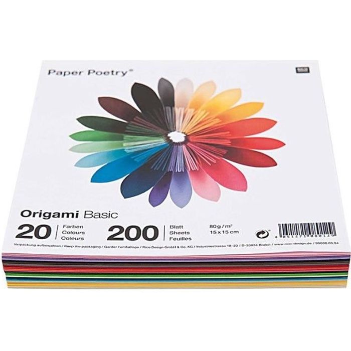 200 feuilles pour origami Basic 15 x 15 cm