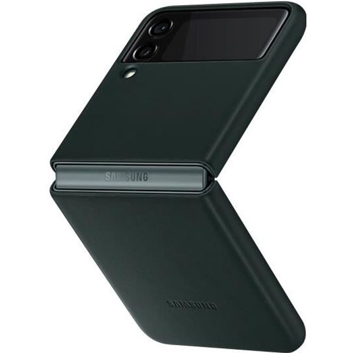 Coque Cuir Galaxy Z Flip 3 Pliable Ultra-fin Samsung Leather Case Vert foncé