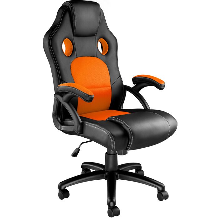 TECTAKE Chaise de Bureau Design Gamer TYSON - Confortable - Hauteur Réglable - Inclinable - Pivotante - Noir Orange