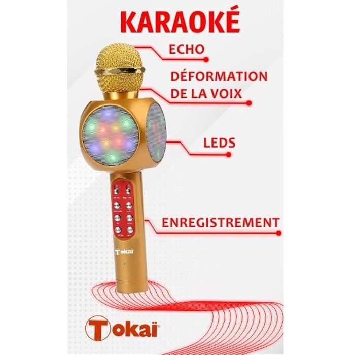 MICRO ENCEINTE KARAOKÉ AVEC LUMIÈRES LED - ENREGISTREMENT - CHANGEMENT DE VOIX - DORÉE - TOKAÏ
