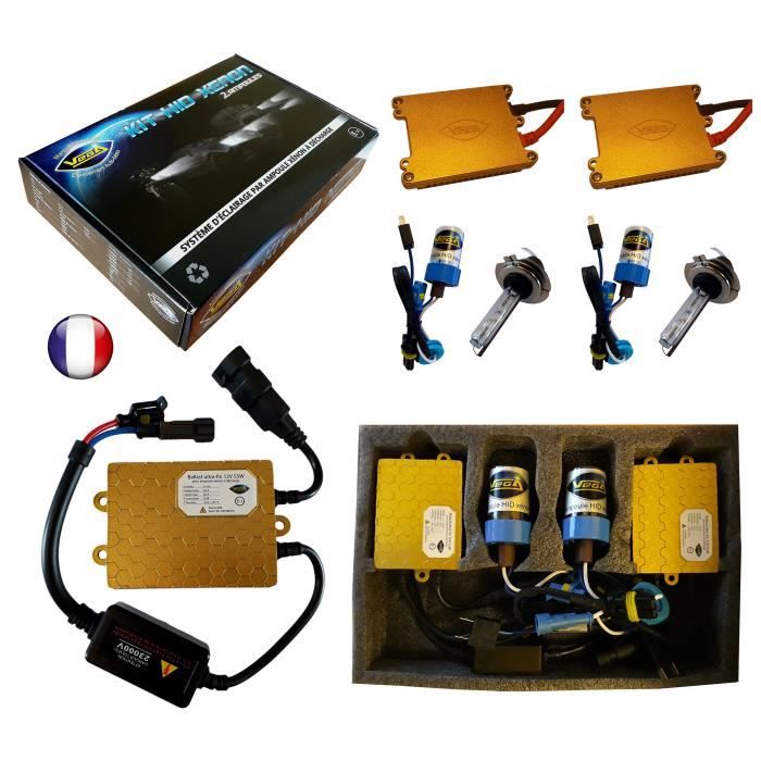 Kit HID Xénon Marque FRANCAISE Vega® H7 10000K 55W Slim DSP AC ampoules à embase métallique