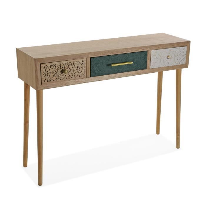 Versa Bridge Meuble d'Entrée Étroit pour l’Entrée ou Couloir, Table console, 77 x 30 x 107 cm,Bois, Blanc, Vert et Marron