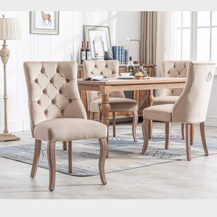 Chaises Capitonnées  en Velours - Style Classique & Design - Pieds en Bois - Lot de 4